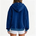 thumbnail image 5 of WULMLEO Womens Velour Zip Up Hoodie Long Sleeve Fall Oversized Hooded Sweatshirt Y2K Jacket 2026 Soft Warm Fashion Sweaters with Pockets Navy 2XL, 5 of 9