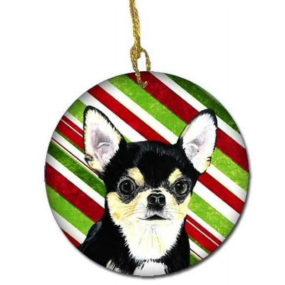 Chihuahua Candy Cane Holiday Christmas Ceramic Ornament
