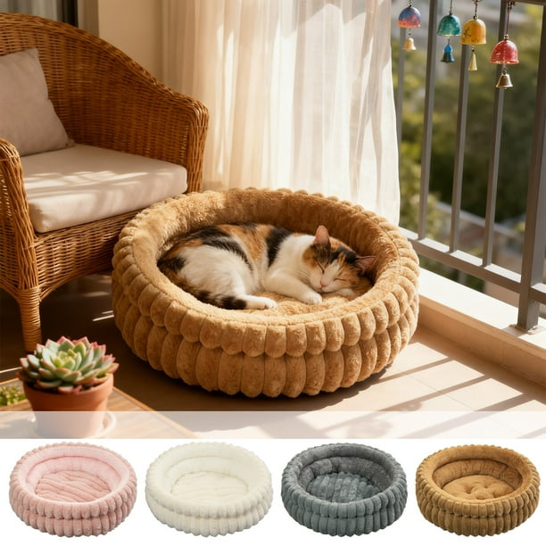 Cama Redonda de Felpa para Gatos Winter Plushs | Café | Material Suave y Cálido | Apta para Gatos y Perros Pequeños | 40 X 40 X 15 Cm | 1 Unidad
