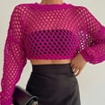 thumbnail image 2 of Women Mesh Fishnet Crop Tops Long Sleeve Crew Neck Hollow Out Loose Shirts, 2 of 9