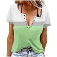 thumbnail image 1 of Camisetas de Cuello Redondo Botón de Impresión de la Moda de Manga Corta de las Mujeres, Poliéster Spandex, 1 of 5