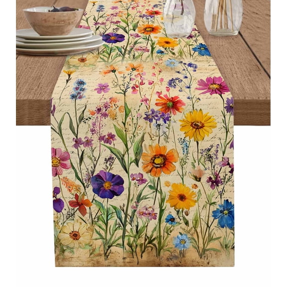 Hokiten Table Runners 120 Inches Long Dress Scarves, Vintage Spring Floral Farmhouse Coffee/Dining/Kitchen Table Runner for Living Room, Summer Botanical Pastoral Flowers 13x120 Inch