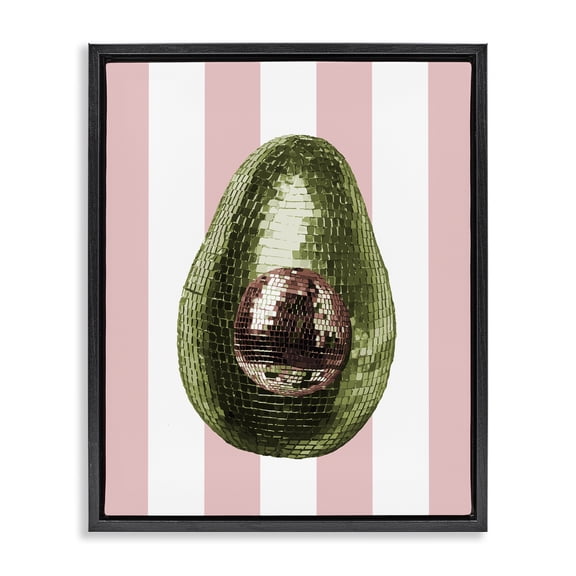 Stupell Industries Disco Avocado on Pink Food & Beverage Painting Black Floater Framed Canvas Art Print Wall Art, 17 x 21