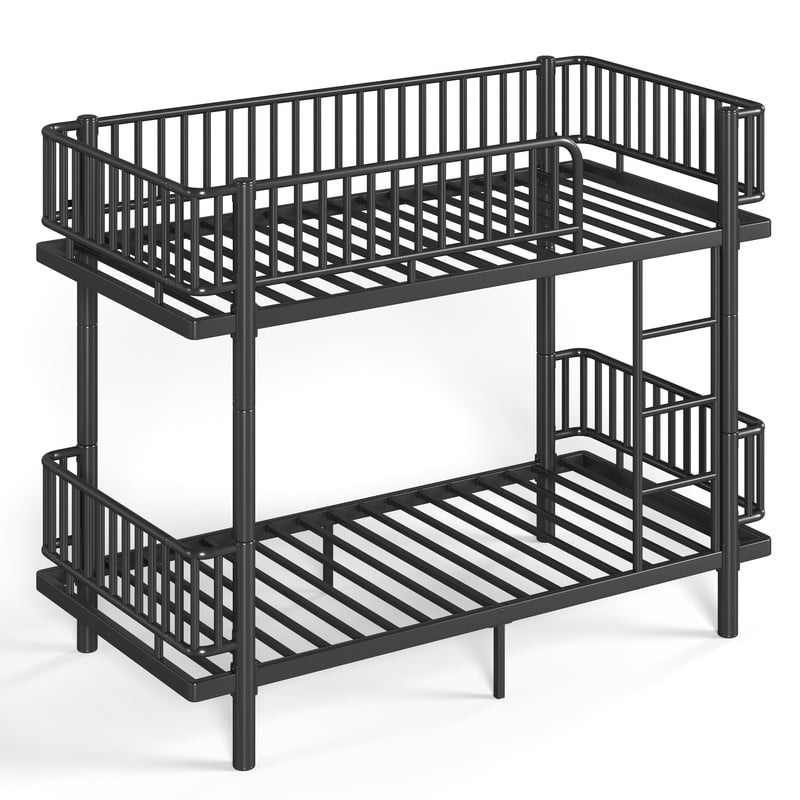 Twin XL-over-Twin XL Teens Bunk Bed Can Transformed into 2 Platform Beds, Metal Kids Bed Frame with Round-Pipe, Ladder & Guardrails