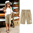 thumbnail image 2 of MIXUE Girls Pants Kids Summer Solid Color Butterfly Print Elastic Waist Drawstring Thin Loose Casual Trousers Outwear,Beige,9-10 Years, 2 of 5