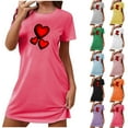 thumbnail image 4 of WREESH Women's Soft Nightgown Sleepwear Short Sleeve Sleepshirts Casual Heart Print Sleepdress Valentines Day Pajamas Pink, 4 of 4