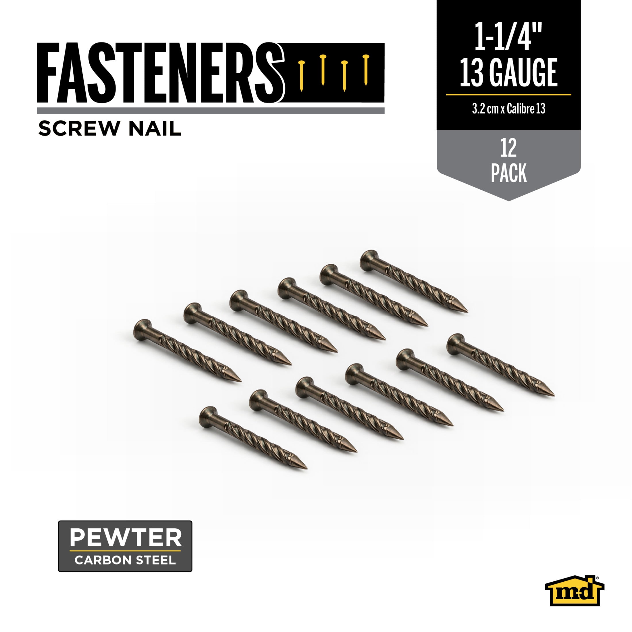 M-D Building Products 21478 1-1/4 In. Pewter Floor Metal Screw Nails (12Ct)