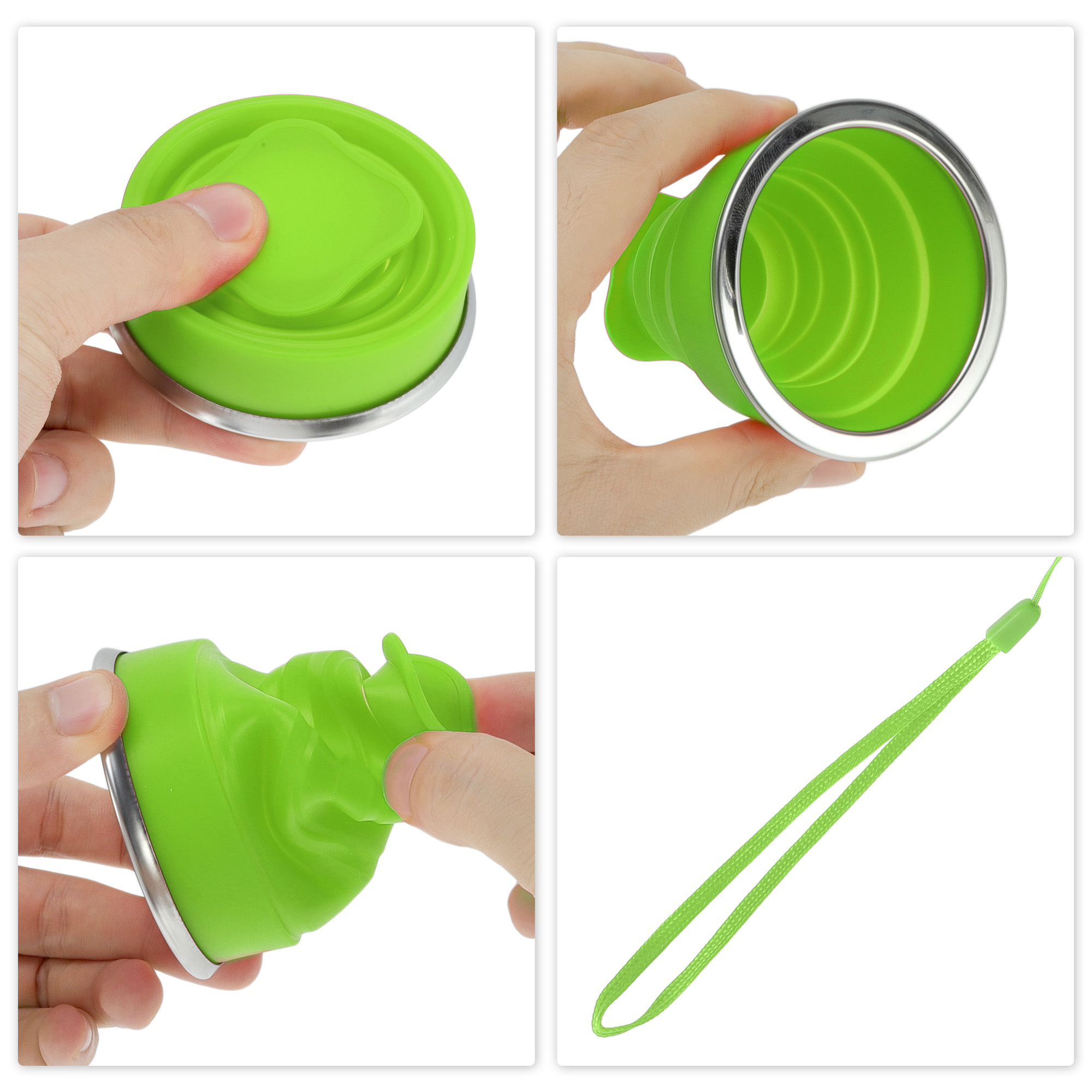 Unique Bargains Folding Cup with Wrist Strap Collapsible Cups 200ml 1 Pc Green