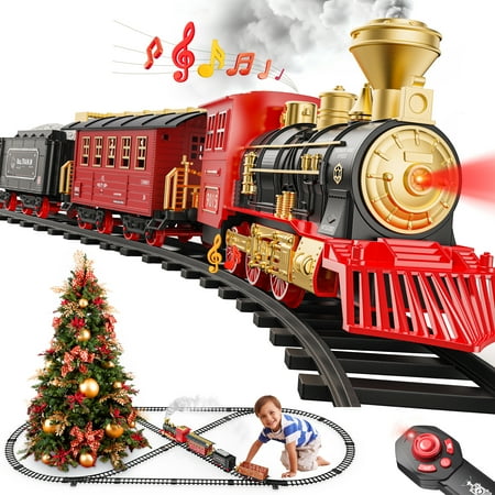 Freecat Classic Christmas Electric Train Set, W/Smokes, Light& Sound, Tracks, Train Toys for Toddler Boys Girls, Train Model Gift for Kids 3-6-8-12 Years Old Birthday Christmas.