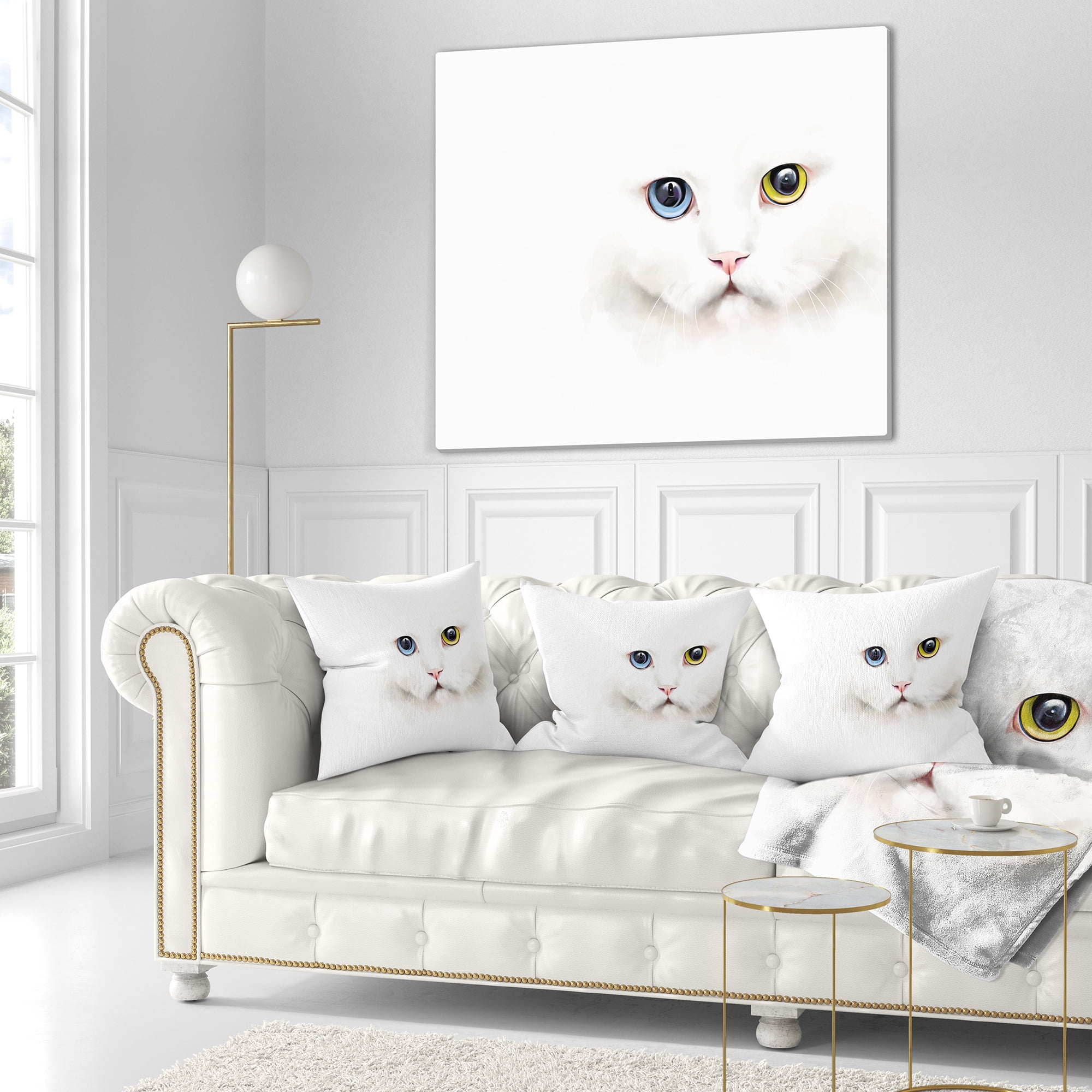 Designart Portrait of Cute White Kitten - Animal Throw Pillow - 18x18