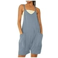 thumbnail image 2 of Riforla Women's Sleeveless Overalls Jumpsuit Casual Solid Summer Wide Leg Bib Pants Bottons Jumpsuit Romper with Pockets Short 2 Piece Sets for Women Blue L, 2 of 6
