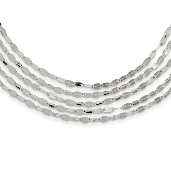 925 Sterling Silver 5 Strand Fancy Flat Link Necklace 17 Inch