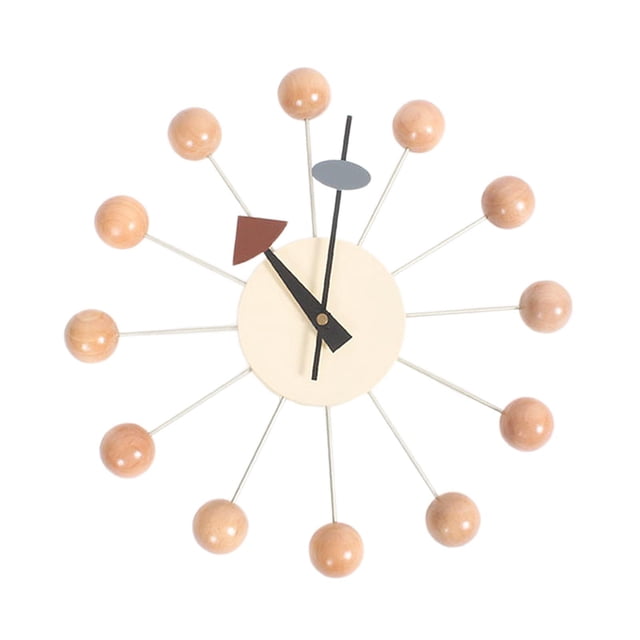 Elodie Round Ball Wall Clock Quiet Mid Century for Living Room Kitchen Decor Clocks Wood Color Ball