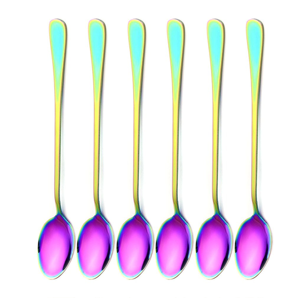1PCS Long-Handled Spoon Stainless Steel Rainbow Teaspoons Coffee Spoon Flatware 