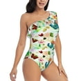 thumbnail image 3 of Easygdp Floral Vintage Women's One Shoulder Ruffle Monokini Bathing Suits with Removable Chest Pad, Quick Drying - XX-Large, 3 of 8