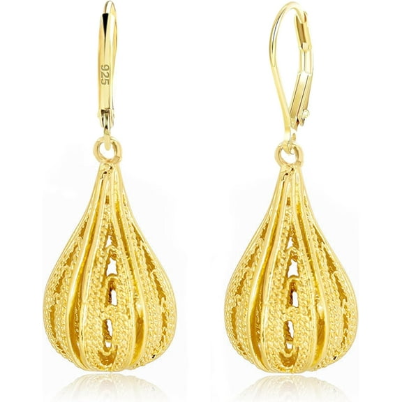 18K Gold Plated Caged Pearl Dangle Drop Earrings for Women Lightweight Leverback Dangling Teardrop Earrings Minimalist Jewelry Gift for Her