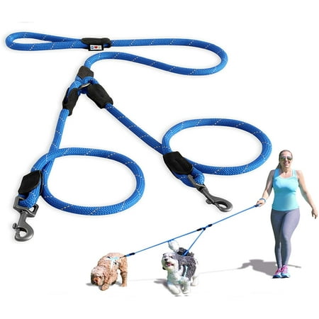 UPC: 0735255514834 | Pawtitas Two Dog Leash 6 ft Reflective Pet Rope Blue Dog Leash for 2 Dogs Medium – Large