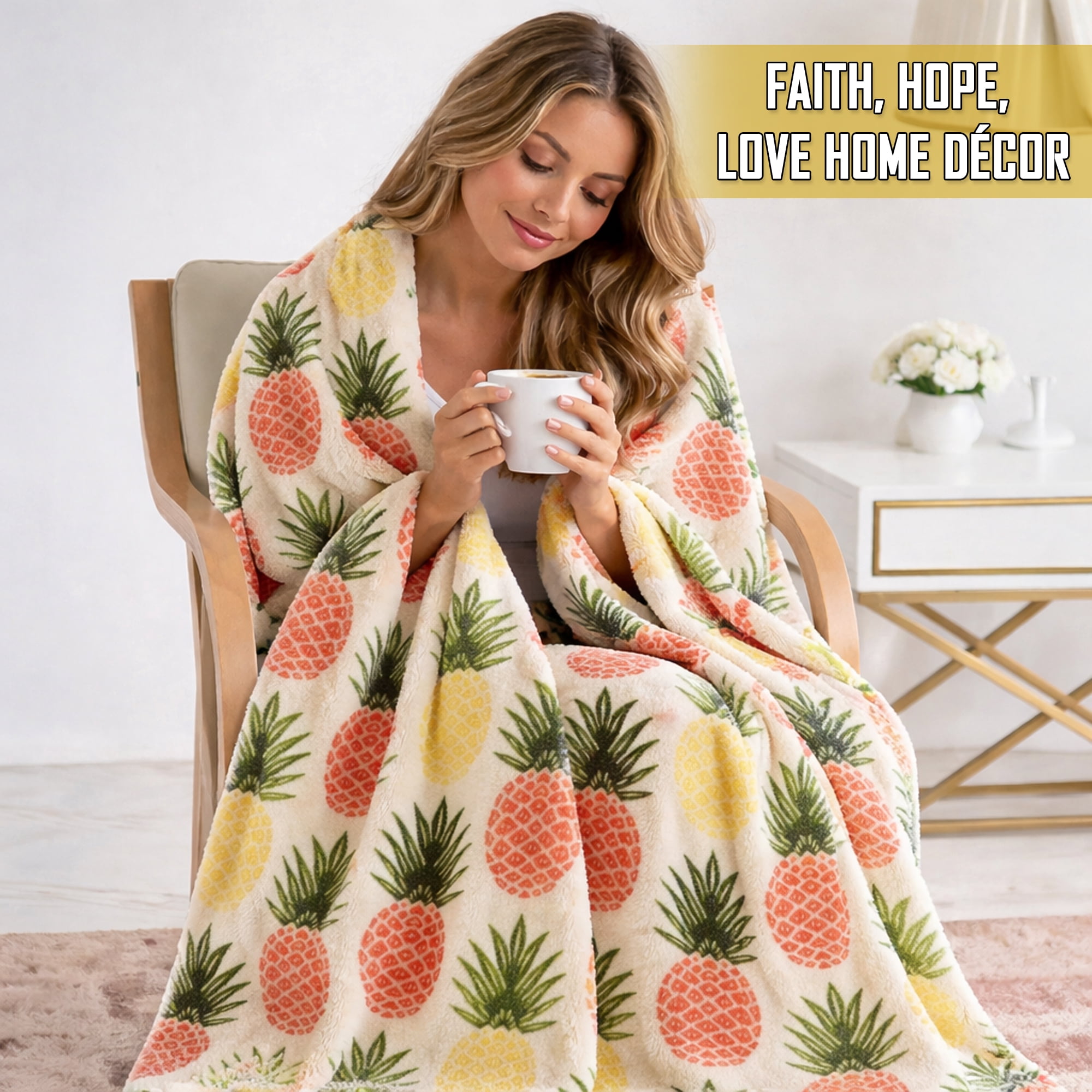 Faith, Hope, Love Home Décor Extra Heavy and Plush Throw Blanket (50" x 70") - Tropical Pineapple