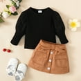 thumbnail image 4 of Girl Outfits Sets for Girls Kids Baby Girls Long Bubble Sleeve Ribbed Solid Sweater Tops Blouse Patchwork Skirt Outfit Clothes Set 2PCS, 4 of 8