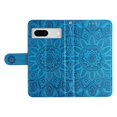 thumbnail image 5 of SaniMore for Google Pixel 7 Wallet Case, Shockproof PU Leather Stand Cover with Card Slot Flip Kickstand Embossed Flower Magnetic Clasp Wrist Strap for Google Pixel 7, Blue, 5 of 9