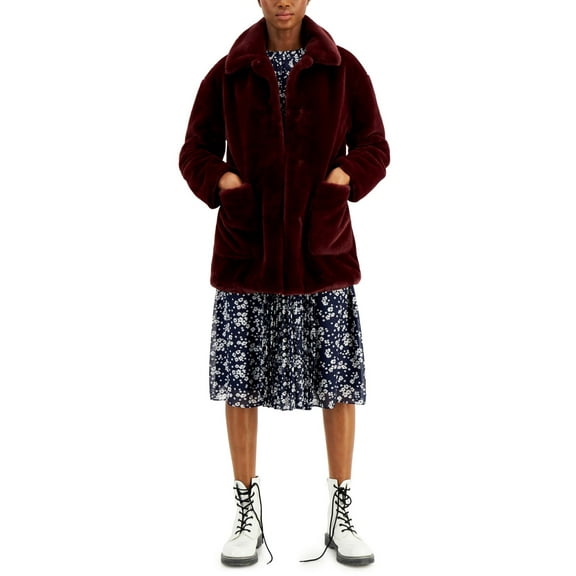 Coffeeshop Juniors Leopard Faux-fur Coat, Dark Wİne, XLarge