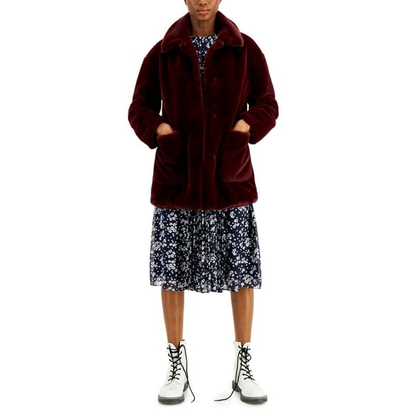 Coffeeshop Juniors Manteau en Fausse Fourrure Léopard, Foncé Wine, XLarge