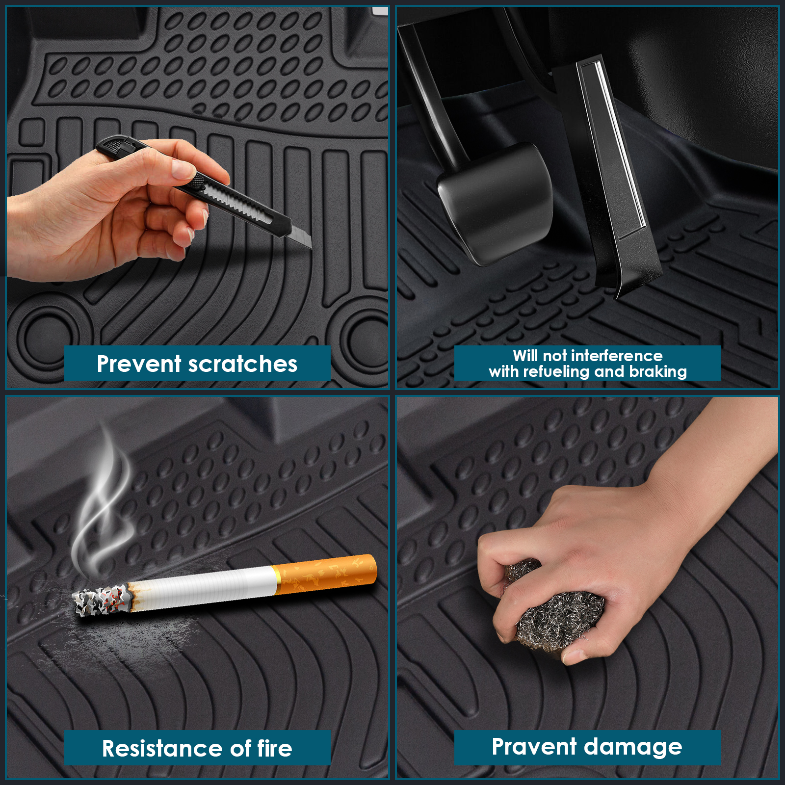 All-Weather Rubber Car Floor - 3-Piece Set Black-Car Floor Mats All-Weather TPE Rubber