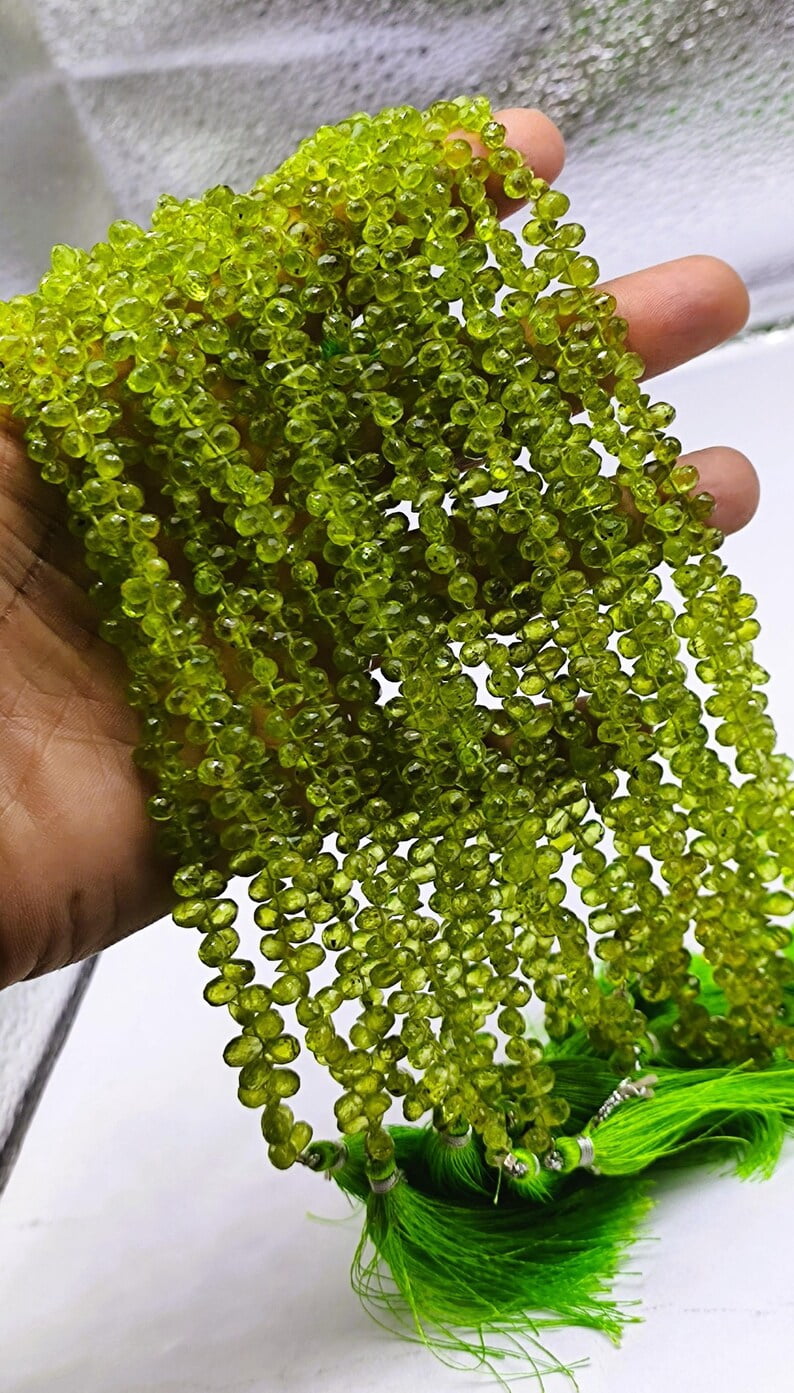 AAA Natural Peridot Faceted 4x6mm Teardrop Beads, AA+ Quality Green Gemstone Drops 8 Inch long For Jewelry Making Like Necklace , Bracelets, Earrings Gift for Mom