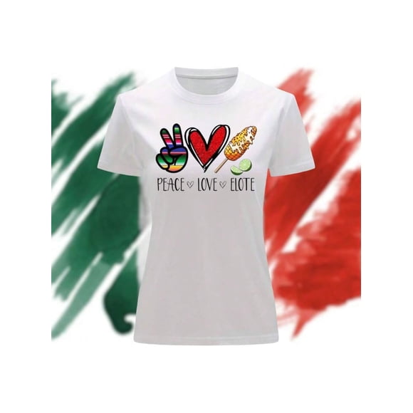 Playera Blusa Impreso De Peace Love Michelada Fiestas Patrias Mexico Septiembre Independencia Color Blanco Talla Mediana Marca Emil SaEs