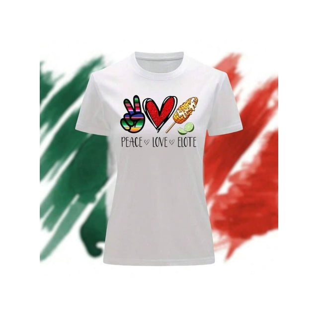 Playera Blusa Impreso De Peace Love Michelada Fiestas Patrias Mexico Septiembre Independencia Color Blanco Talla Chica Marca Emil SaEs
