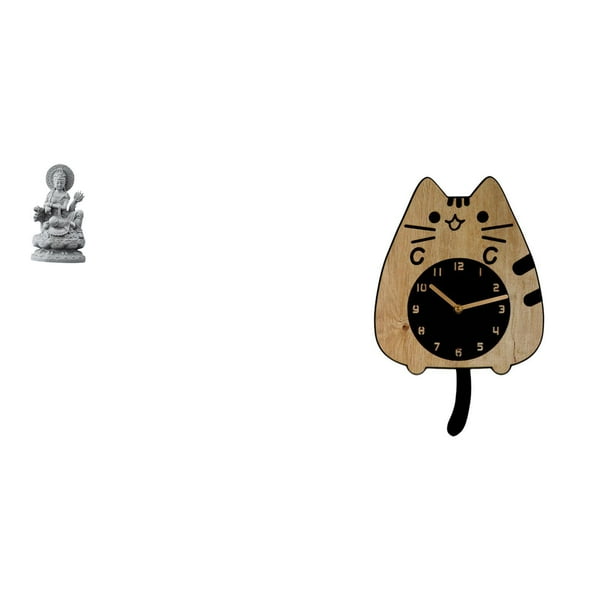 Estatua de Guan Yin,Estatua de Guan Yin para decoración del hogar.,Reloj de pared,Reloj de pared decorativo con diseño de gato para sala de estar,silencioso,Reloj de pared de madera con