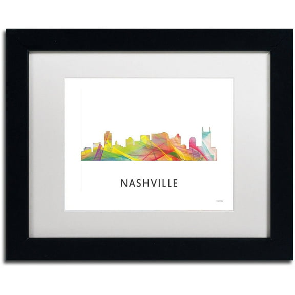 Trademark Fine Art 'Nashville Tennessee Skyline WB-1' Canvas Art by Marlene Watson, White Matte, Black Frame