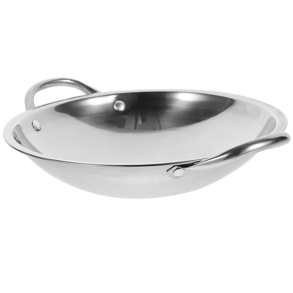 HEMOTON  Round Bottom Hot Pot Small Wok Kitchen Steel Griddle Silver