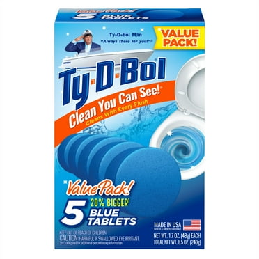Ty-D-Bol Toilet Cleaner, Blue Toilet Bowl Cleaner Tablets, Bleach Free, 1.7 oz, 5 Pack