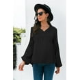 thumbnail image 2 of Button Detail V Neck Bishop Sleeve Solid Color Blouse for Women, 2 of 3