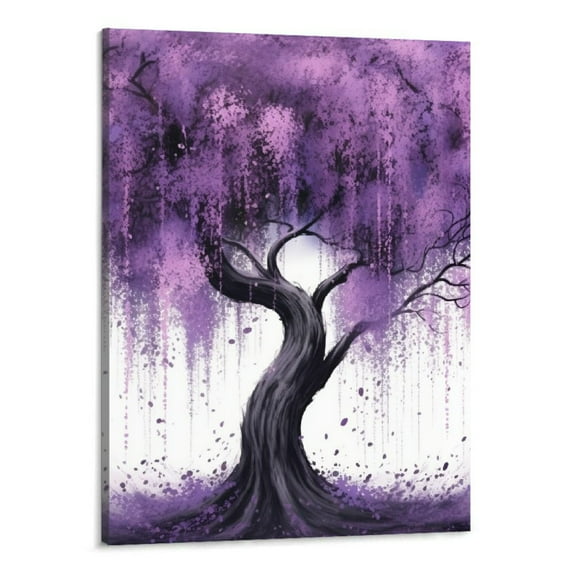 Creowell Purple Wishing Willow Canvas Wall Decor for Living Room, Bedroom, Bathroom, Kitchen, Office, Bar, Dining & Guest Room - Ready to Hang -16x20inch