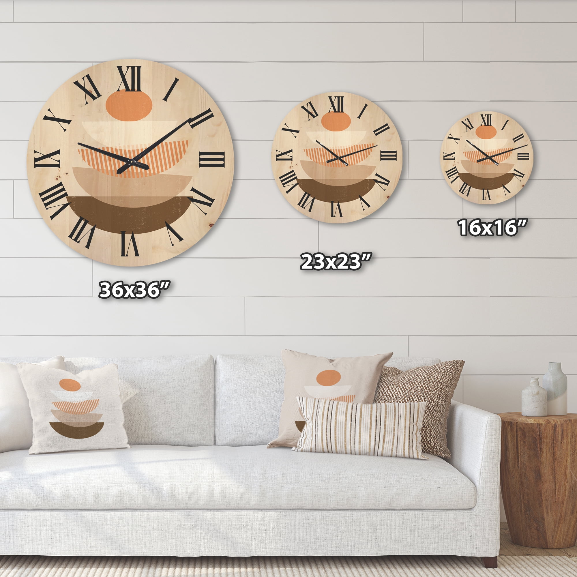 Designart 'Abstract Moon and Sun Geometrics In Terracotta I' Modern Wood Wall Clock