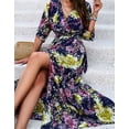 thumbnail image 5 of Women V Neck Floral Tie Waist Elegant Wedding Guest Evening Dress Midi Dress Alsol Lamesa,US 12-14(L), 5 of 6
