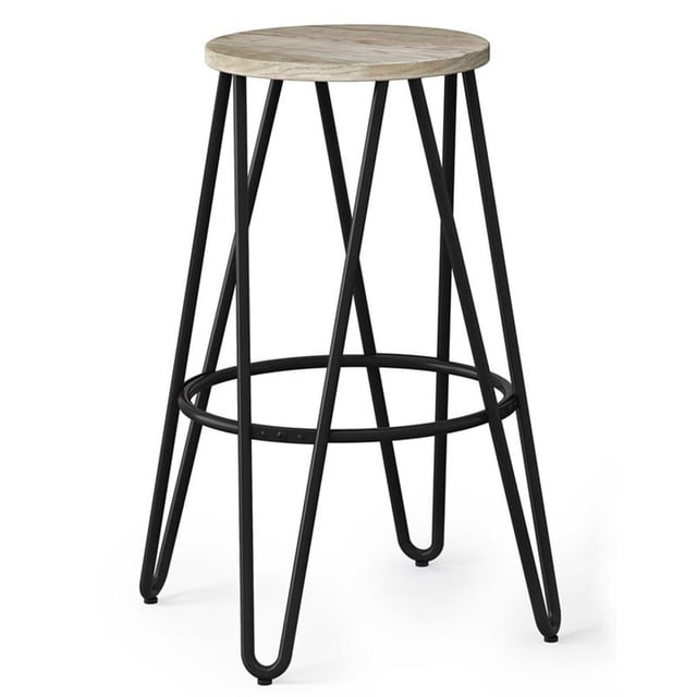 Pemberly Row Tabouret de Bar Rond Industriel 30 Pouces avec Dessus en Bois Naturel et Noir