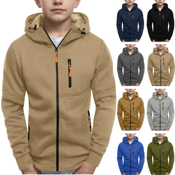 Deals 5-14 Years Boys Half Zip Hooded Sweatshirt Long Sleeve Pullover Tops Kids Fleece Sweatshirts Gift for Kids Army Green 5-6 Years
