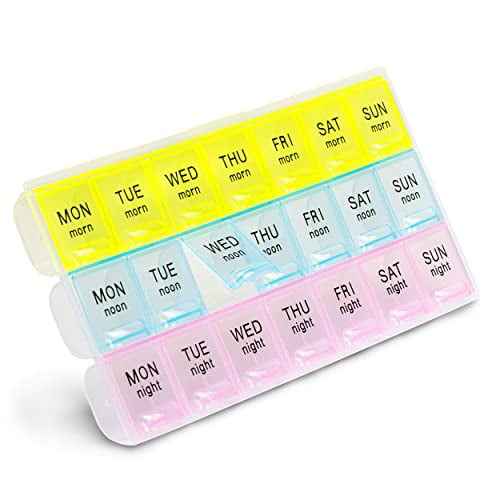 Pill Organizer 3 Times a Day, Weekly Medicine Organizer Pill Boxes, 7