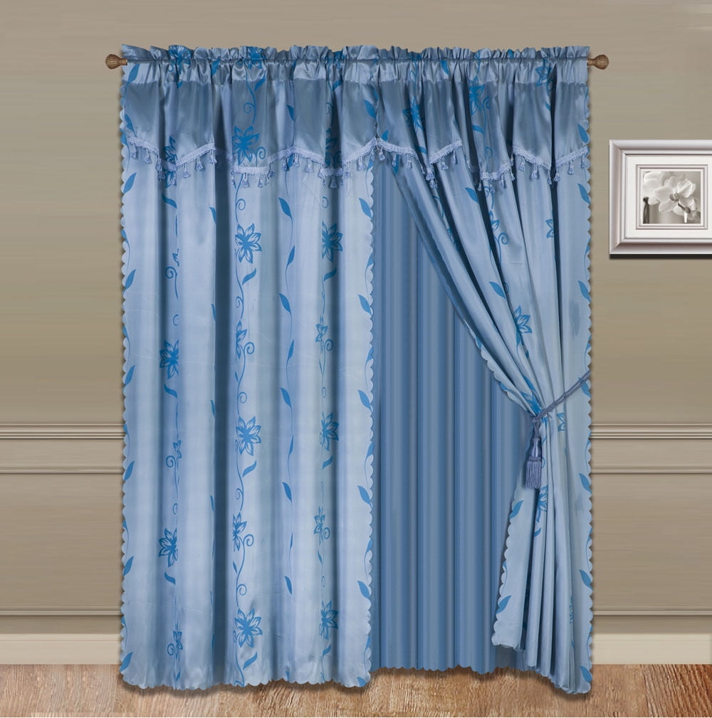 Nada Slate Blue Complete Window Curtain Set 2 Panels Faux Silk