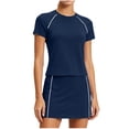 thumbnail image 3 of Sentmoon Two Piece Sets Short Skirt High Waist Mini Skirts Active Solid Color Short Sleeve Crew Neck Regular Fit Athletic Skort for Working Out and Gym S-2XL, 3 of 7