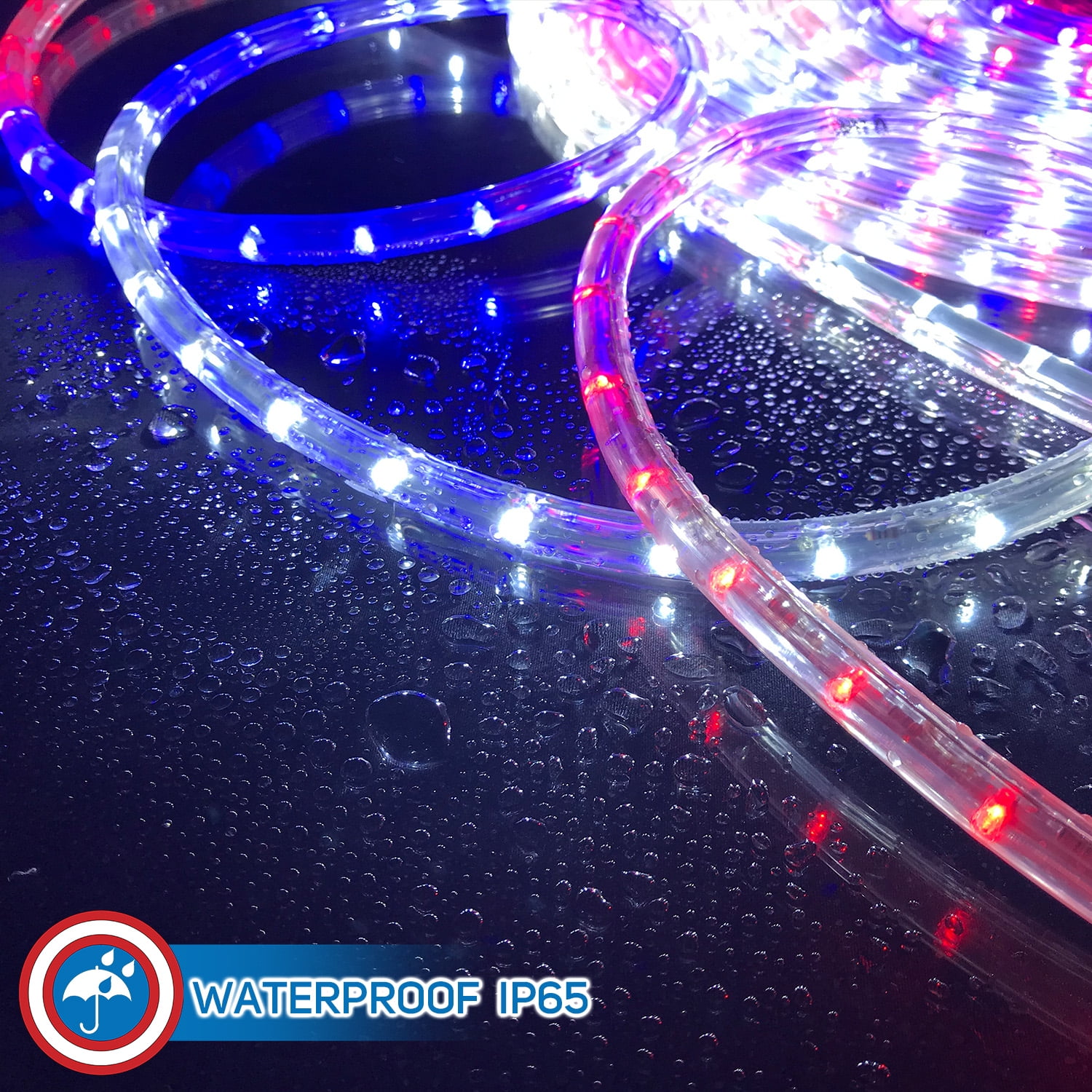 Russell Decor Patriotic Rope Lights Red White Blue 10'-200' Independence Day 4th of July Memorial Day Veterans Day and Christmas Decoration Lighting (80 Feet)