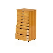 Adeptus Original Roll Cart, Solid Wood, 6+2 Drawer Extra Wide Roll Cart, Med Pine