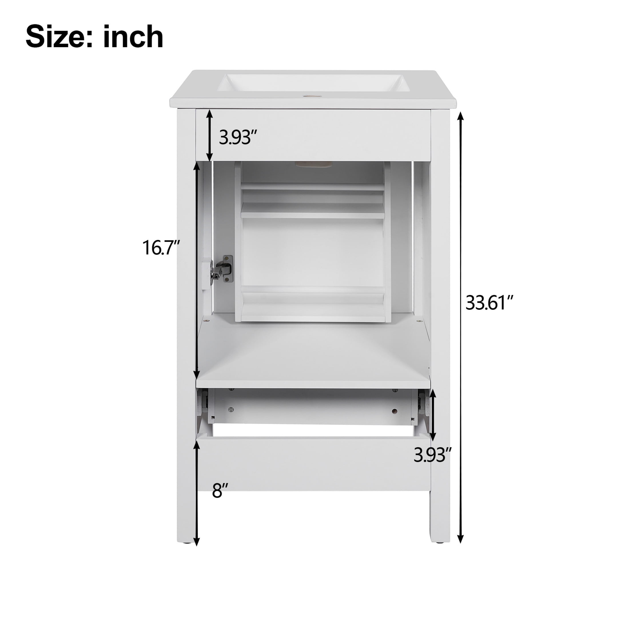 Noble House 20" Modern Bathroom Vanity with Ceramic Sink, Soft Close Drawer & Door, Divider Drawer, White