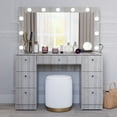 thumbnail image 4 of Ember Interiors Ibbie Greige Makeup Vanity with Glass Top, Lights, Charging Station, 4 of 11