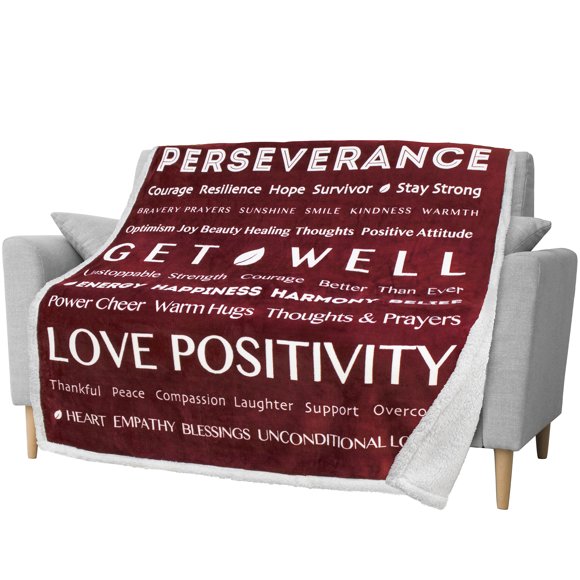 PAVILIA Get Well Soon Gifts for Women Men, Sympathy Blanket Inspirational Thoughtful Gift, Sherpa Fleece Healing Blanket Surgery Wellness Comfort, Hug Love Throw Gift Cancer Chemo Patient, 50x60 Red