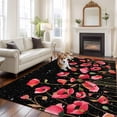thumbnail image 2 of Red Poppy Area Rugs 8'x10', Washable Small Throw Rugs for Living Room Patio, Spring Summer Flowers Botanical Black Indoor Outdoor Rug Non-Slip Low Pile Carpet Runner Reversible Floor Mats, 2 of 8