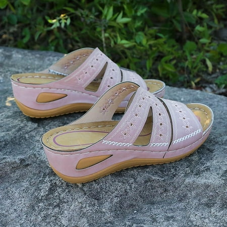 

CAICJ98 Wedge Sandals for Women Mules for Women Sandals Casual Summer Clog with Arch Support Cushion Footbed Slip On Comfy Wedge Shoes Pink